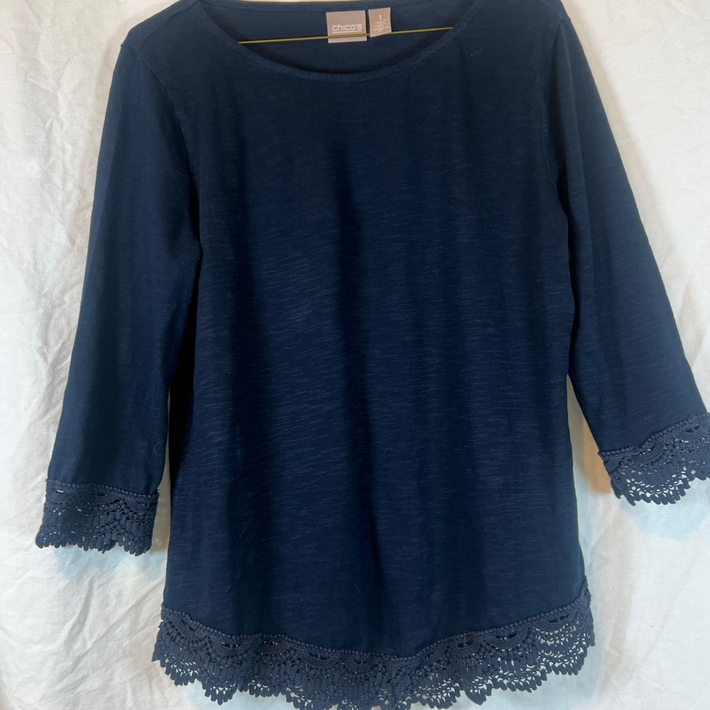 Chico's Deep Blue Lace Accent Blouse